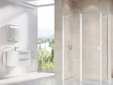 Stacionari dušo sienelė RAVAK CHROME CPS-90, baltu matiniu profiliu, skaidriu stiklu 